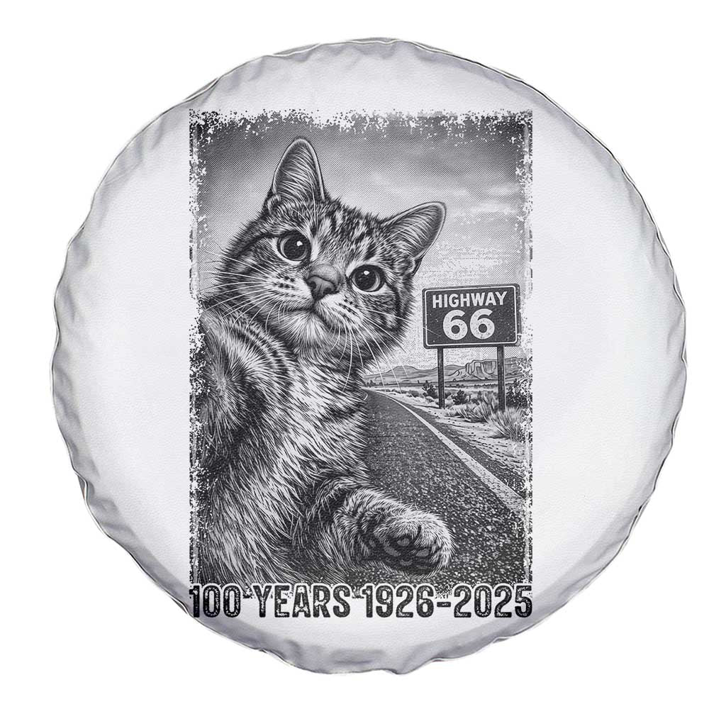 Funny Road Trip Cat Selfie with Highway 66 Spare Tire Cover Centennial 1926-2026 Historic Highway Humor