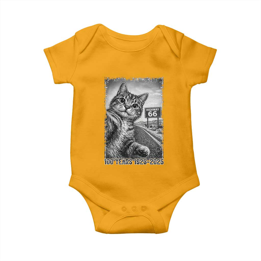 Funny Road Trip Cat Selfie with Highway 66 Baby Onesie Centennial 1926-2026 Historic Highway Humor