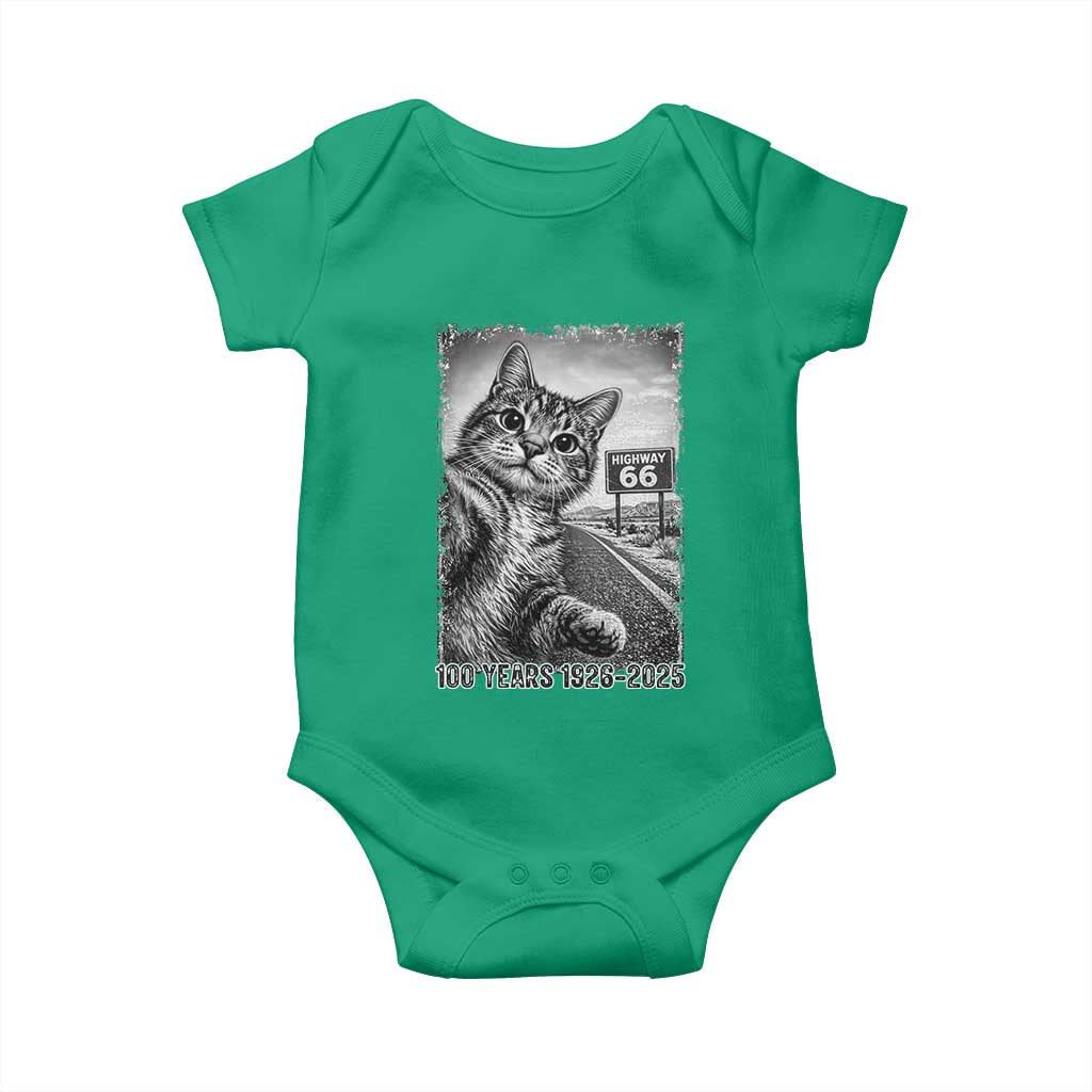 Funny Road Trip Cat Selfie with Highway 66 Baby Onesie Centennial 1926-2026 Historic Highway Humor
