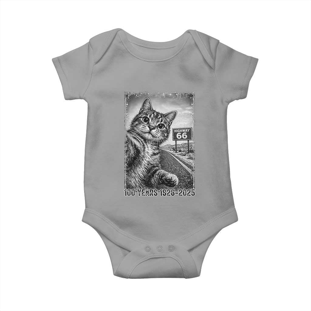 Funny Road Trip Cat Selfie with Highway 66 Baby Onesie Centennial 1926-2026 Historic Highway Humor