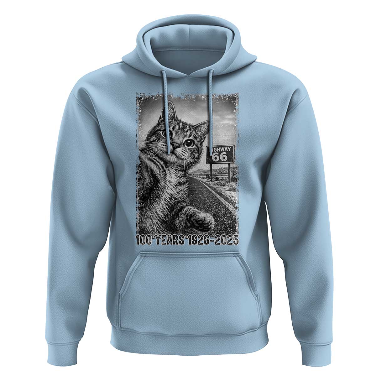 Funny Road Trip Cat Selfie with Highway 66 Hoodie Centennial 1926-2026 Historic Highway Humor