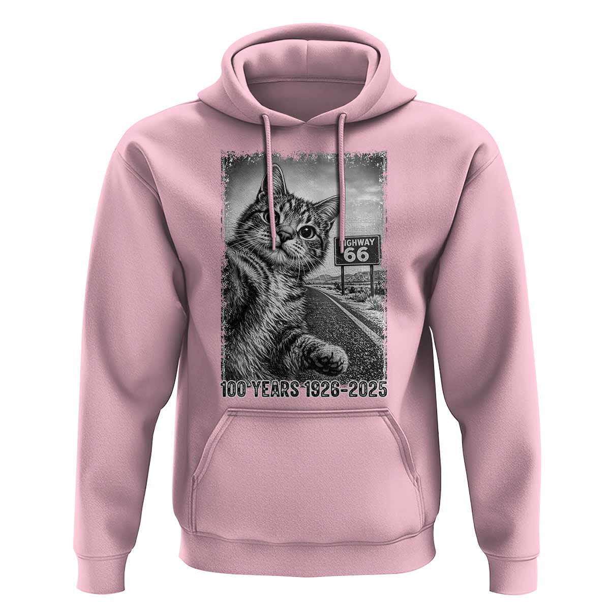 Funny Road Trip Cat Selfie with Highway 66 Hoodie Centennial 1926-2026 Historic Highway Humor