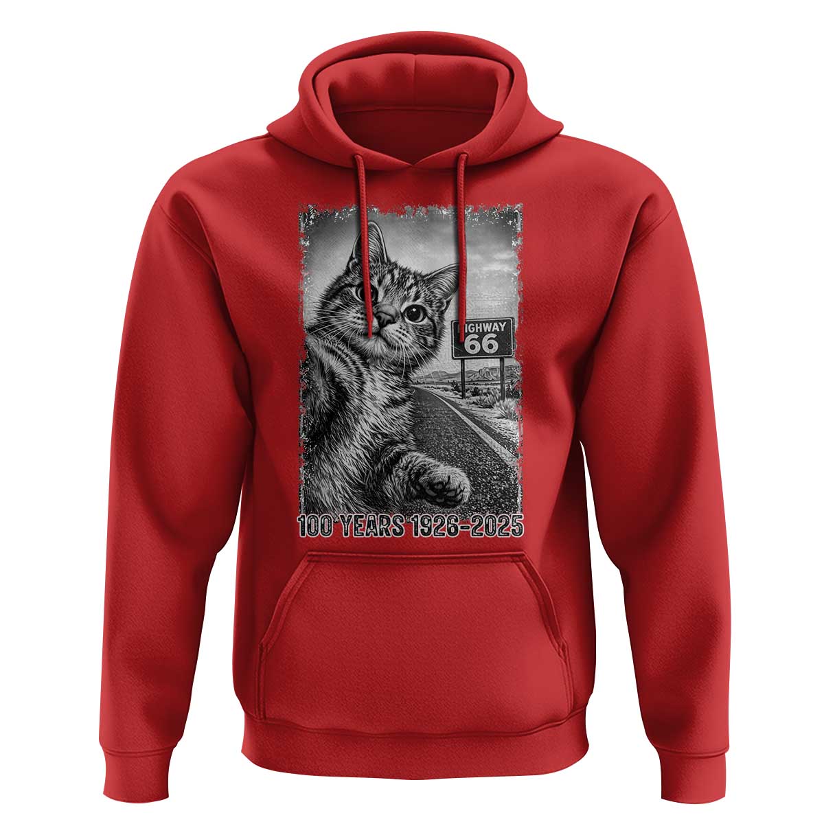 Funny Road Trip Cat Selfie with Highway 66 Hoodie Centennial 1926-2026 Historic Highway Humor