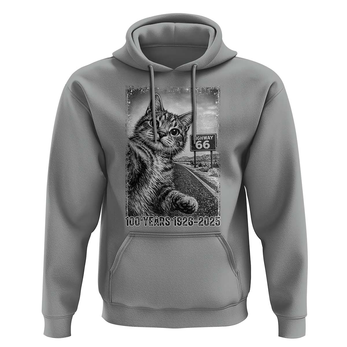 Funny Road Trip Cat Selfie with Highway 66 Hoodie Centennial 1926-2026 Historic Highway Humor