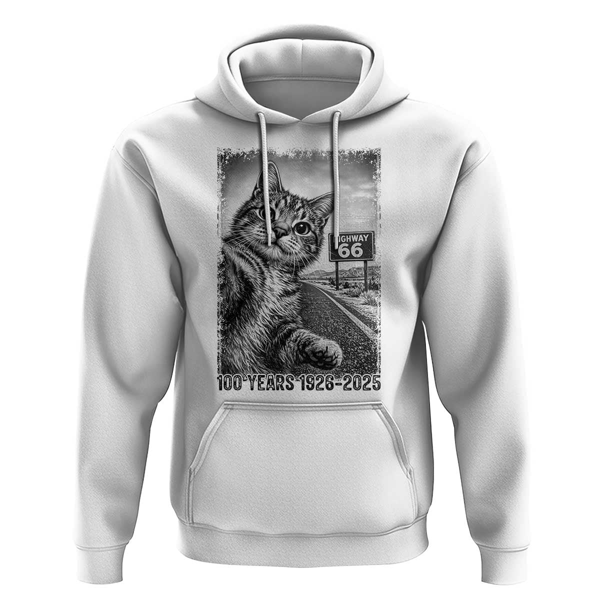 Funny Road Trip Cat Selfie with Highway 66 Hoodie Centennial 1926-2026 Historic Highway Humor