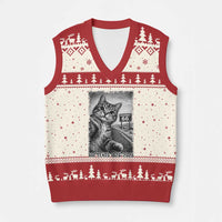 Funny Road Trip Cat Selfie with Highway 66 V-Neck Knit Sweater Vest Centennial 1926-2026 Historic Highway Humor