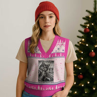 Funny Road Trip Cat Selfie with Highway 66 V-Neck Knit Sweater Vest Centennial 1926-2026 Historic Highway Humor