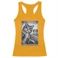 Funny Road Trip Cat Selfie with Highway 66 Racerback Tank Top Centennial 1926-2026 Historic Highway Humor