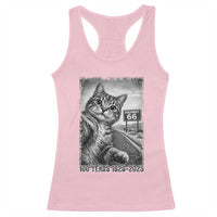 Funny Road Trip Cat Selfie with Highway 66 Racerback Tank Top Centennial 1926-2026 Historic Highway Humor