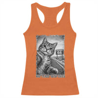 Funny Road Trip Cat Selfie with Highway 66 Racerback Tank Top Centennial 1926-2026 Historic Highway Humor
