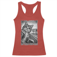 Funny Road Trip Cat Selfie with Highway 66 Racerback Tank Top Centennial 1926-2026 Historic Highway Humor