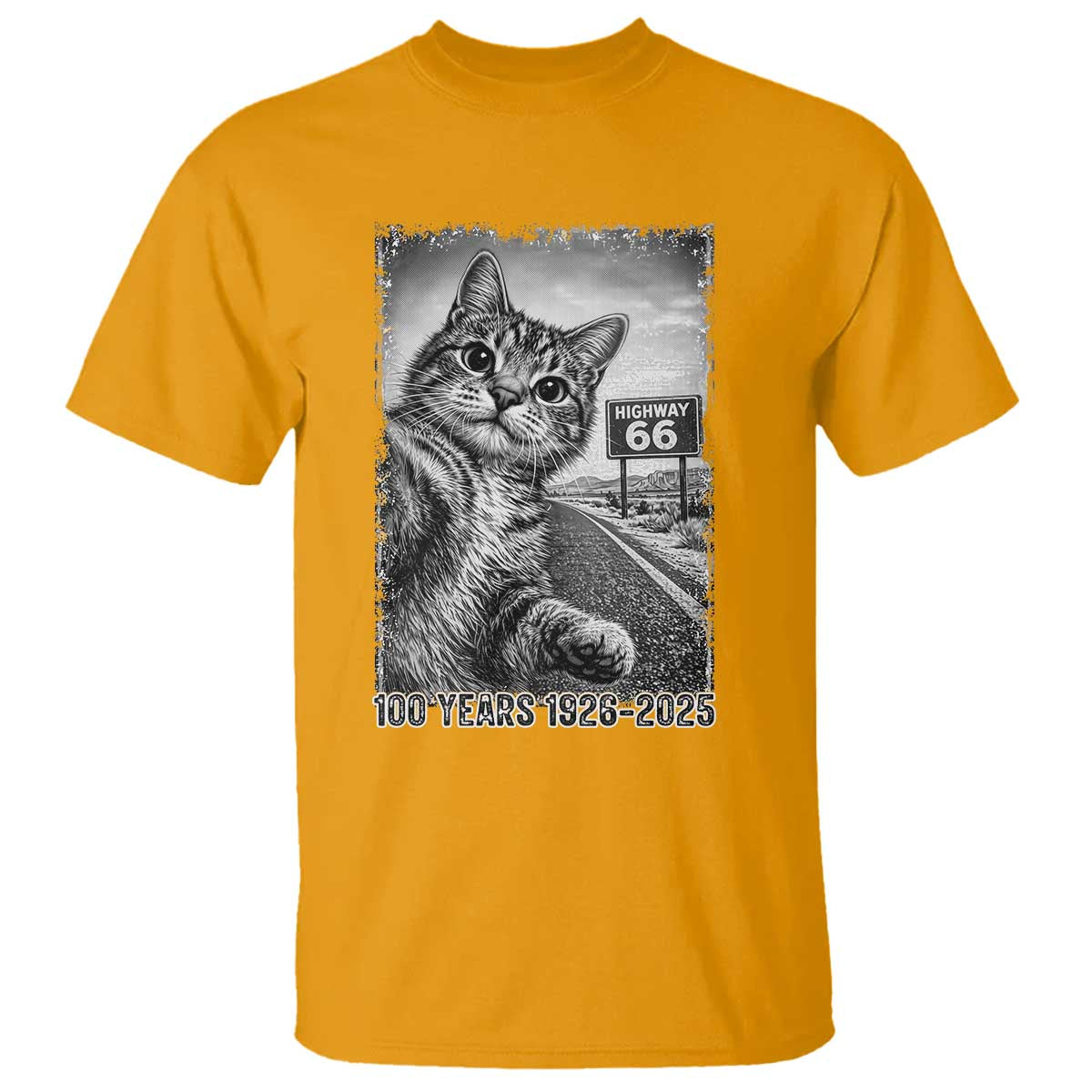 Funny Road Trip Cat Selfie with Highway 66 T Shirt Centennial 1926-2026 Historic Highway Humor