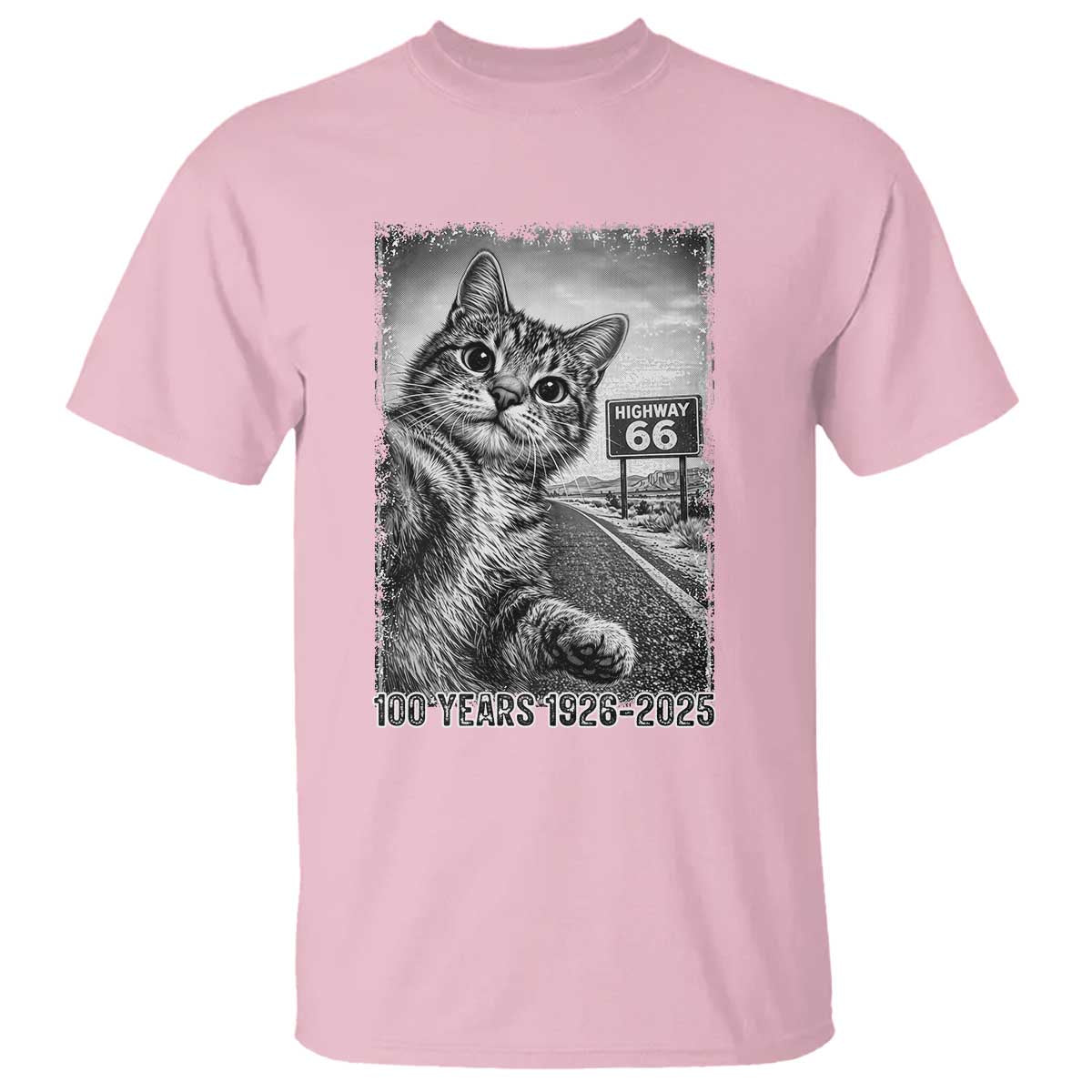 Funny Road Trip Cat Selfie with Highway 66 T Shirt Centennial 1926-2026 Historic Highway Humor