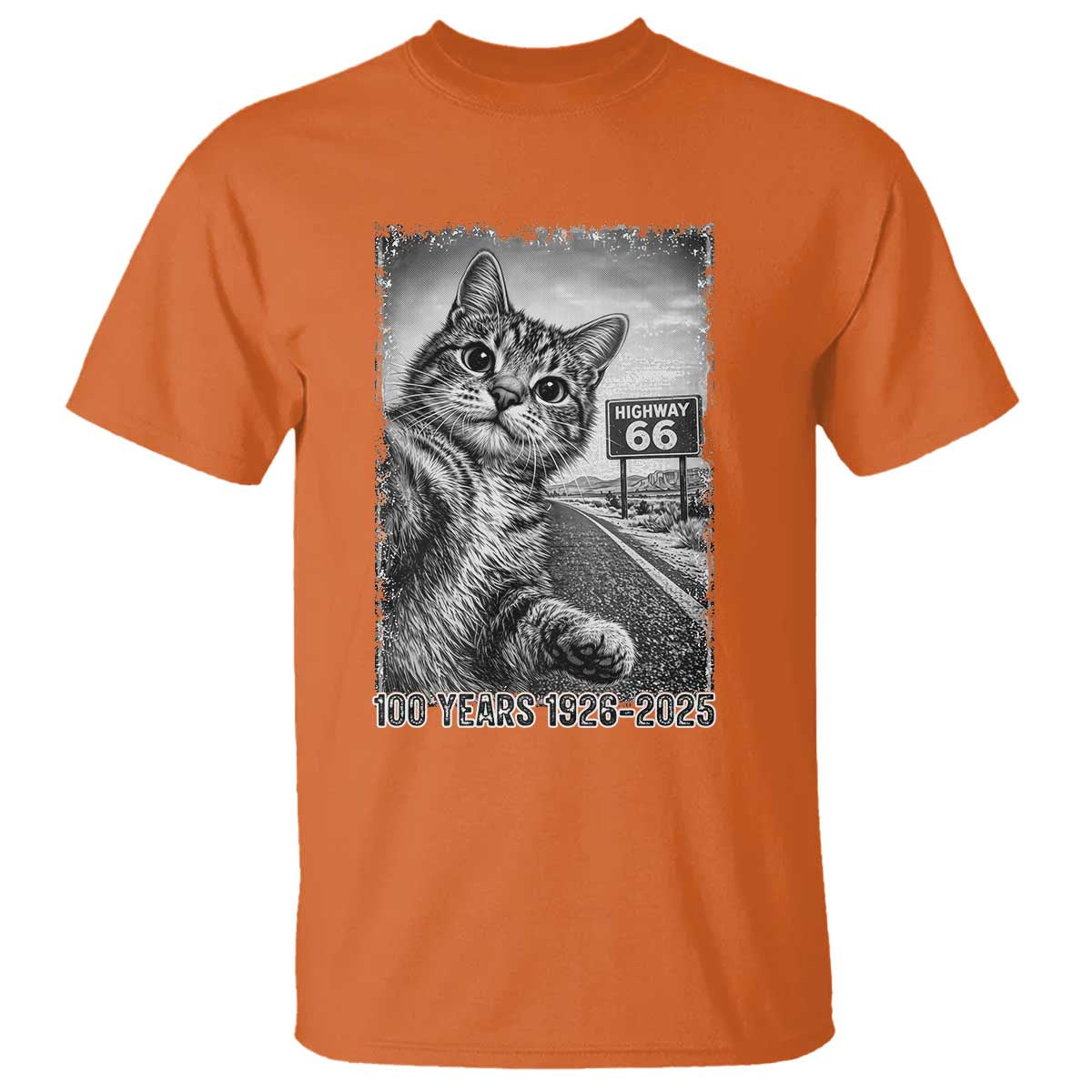 Funny Road Trip Cat Selfie with Highway 66 T Shirt Centennial 1926-2026 Historic Highway Humor