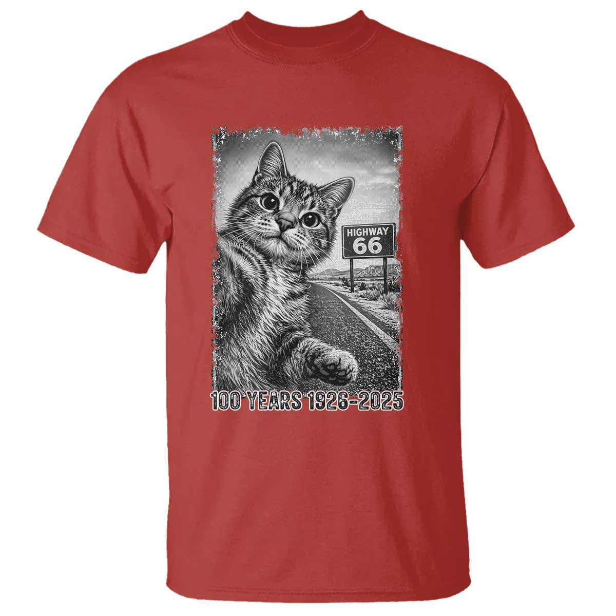 Funny Road Trip Cat Selfie with Highway 66 T Shirt Centennial 1926-2026 Historic Highway Humor
