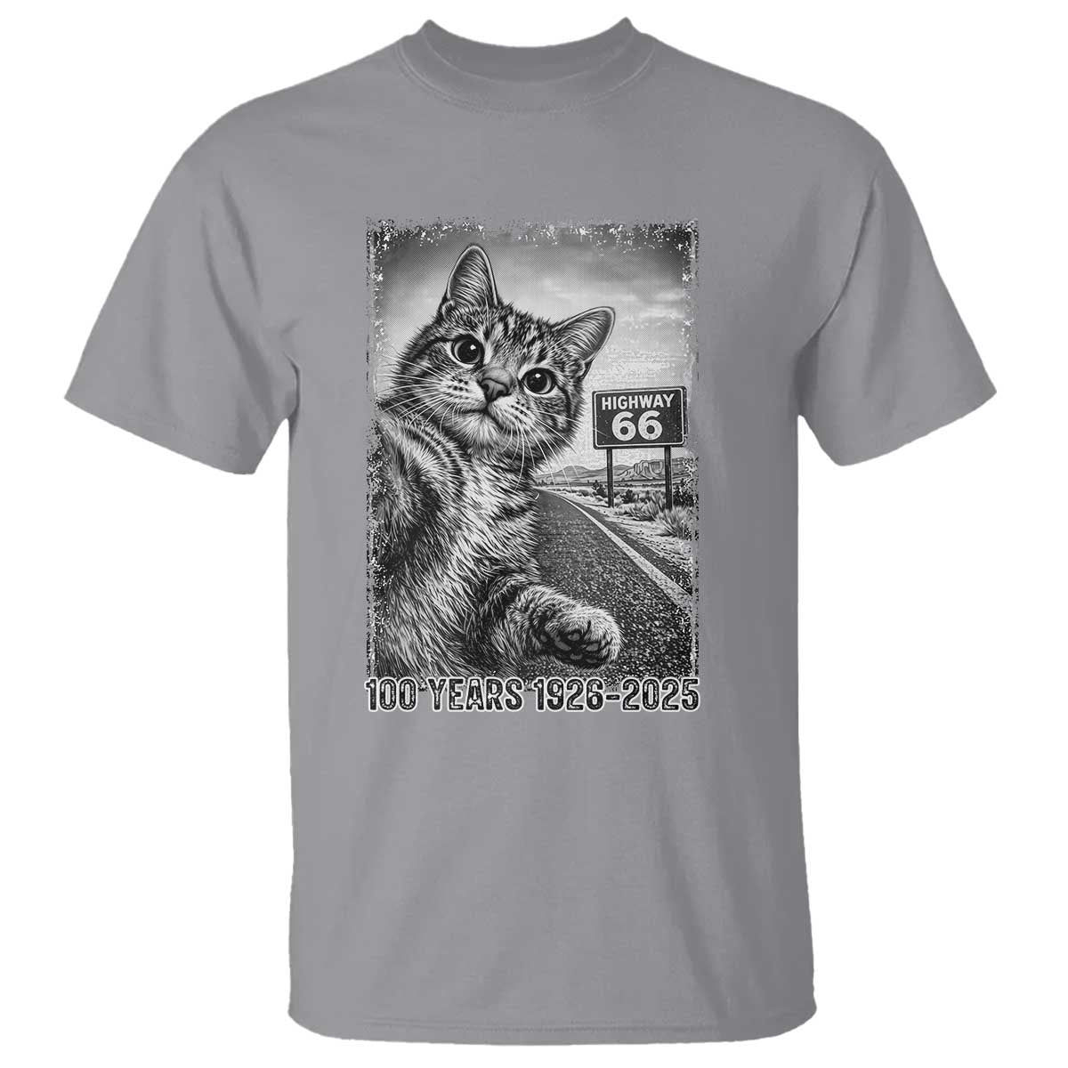 Funny Road Trip Cat Selfie with Highway 66 T Shirt Centennial 1926-2026 Historic Highway Humor