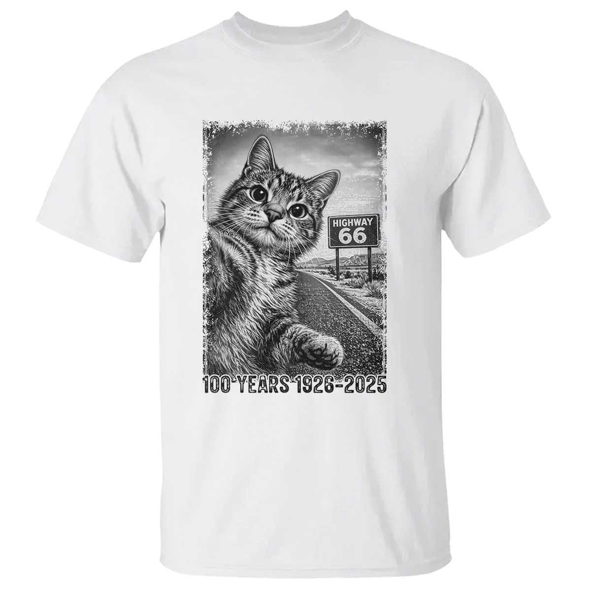 Funny Road Trip Cat Selfie with Highway 66 T Shirt Centennial 1926-2026 Historic Highway Humor
