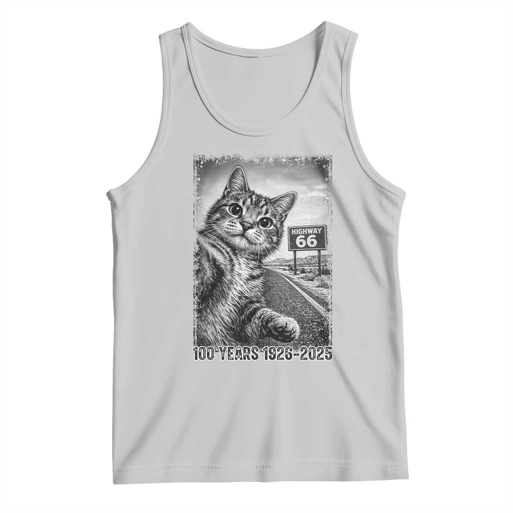Funny Road Trip Cat Selfie with Highway 66 Tank Top Centennial 1926-2026 Historic Highway Humor