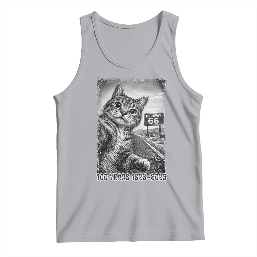 Funny Road Trip Cat Selfie with Highway 66 Tank Top Centennial 1926-2026 Historic Highway Humor