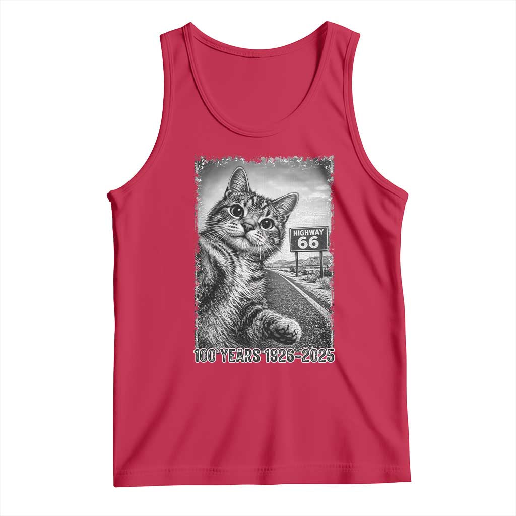 Funny Road Trip Cat Selfie with Highway 66 Tank Top Centennial 1926-2026 Historic Highway Humor