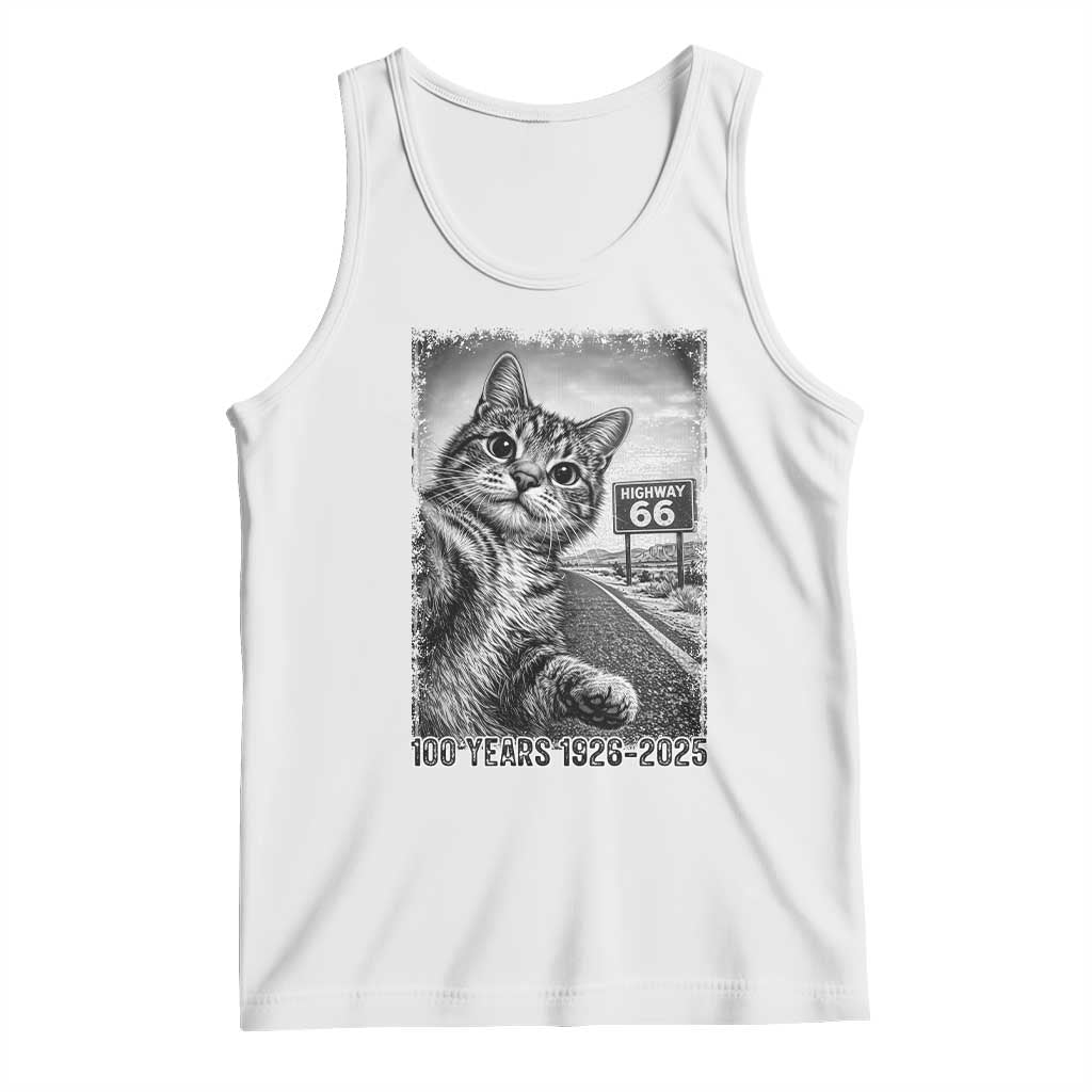 Funny Road Trip Cat Selfie with Highway 66 Tank Top Centennial 1926-2026 Historic Highway Humor