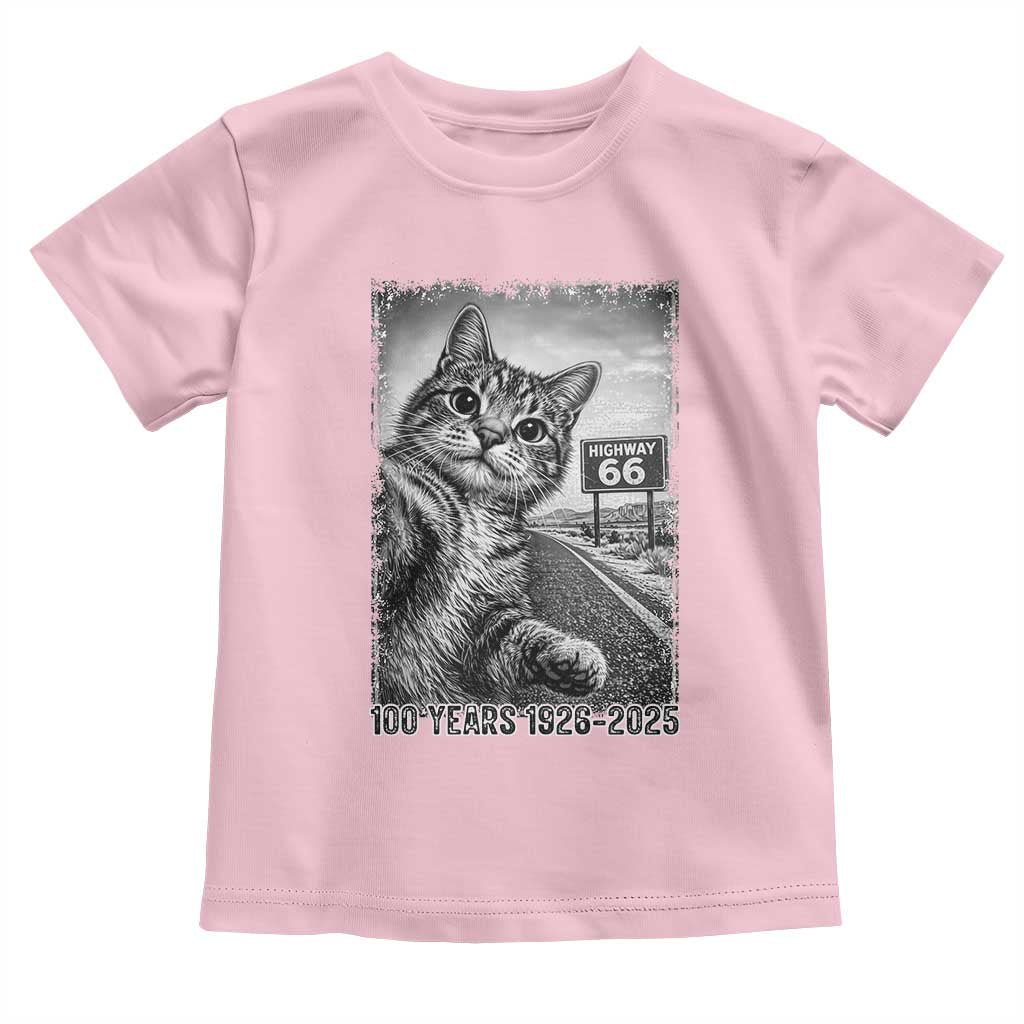 Funny Road Trip Cat Selfie with Highway 66 Toddler T Shirt Centennial 1926-2026 Historic Highway Humor