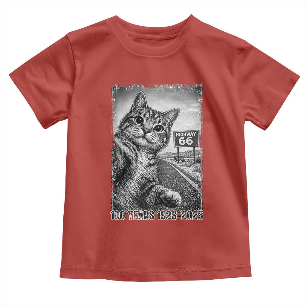 Funny Road Trip Cat Selfie with Highway 66 Toddler T Shirt Centennial 1926-2026 Historic Highway Humor