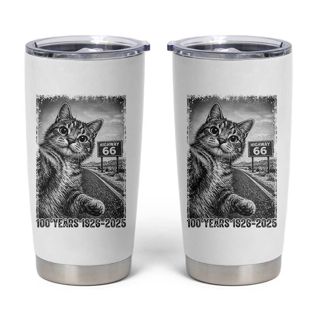 Funny Road Trip Cat Selfie with Highway 66 Tumbler Cup Centennial 1926-2026 Historic Highway Humor