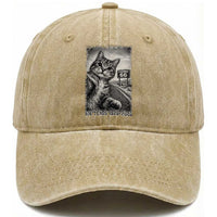 Funny Road Trip Cat Selfie with Highway 66 Washed Cotton Baseball Cap Centennial 1926-2026 Historic Highway Humor