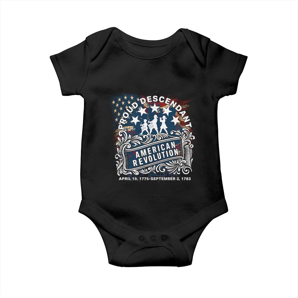 Proud Descendant American Revolution Baby Onesie 1775 to 1783 Patriotic Heritage - Wonder Print Shop