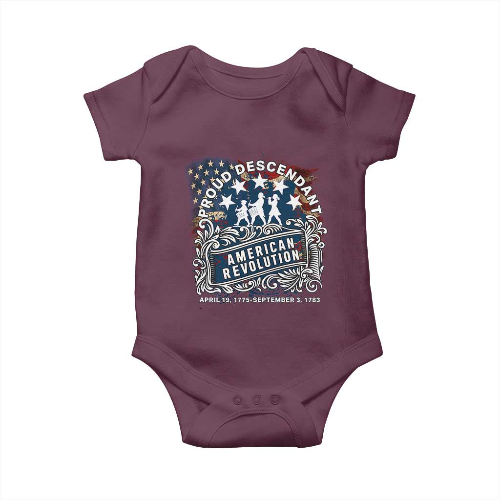 Proud Descendant American Revolution Baby Onesie 1775 to 1783 Patriotic Heritage - Wonder Print Shop