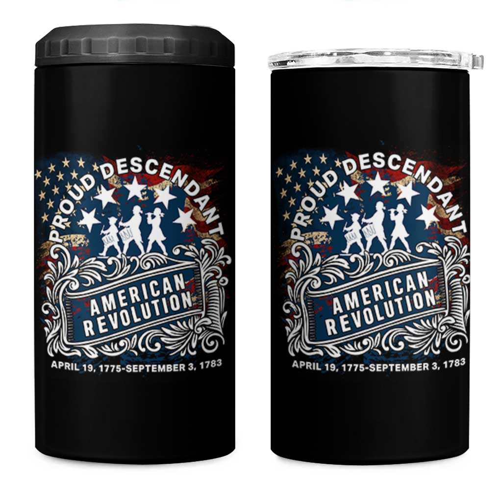 Proud Descendant American Revolution 4 in 1 Can Cooler Tumbler 1775 to 1783 Patriotic Heritage - Wonder Print Shop
