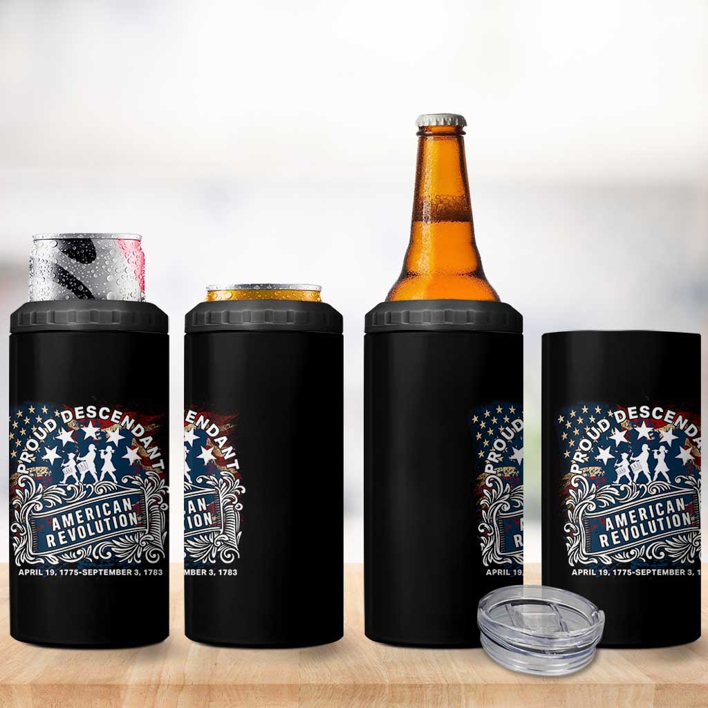 Proud Descendant American Revolution 4 in 1 Can Cooler Tumbler 1775 to 1783 Patriotic Heritage - Wonder Print Shop