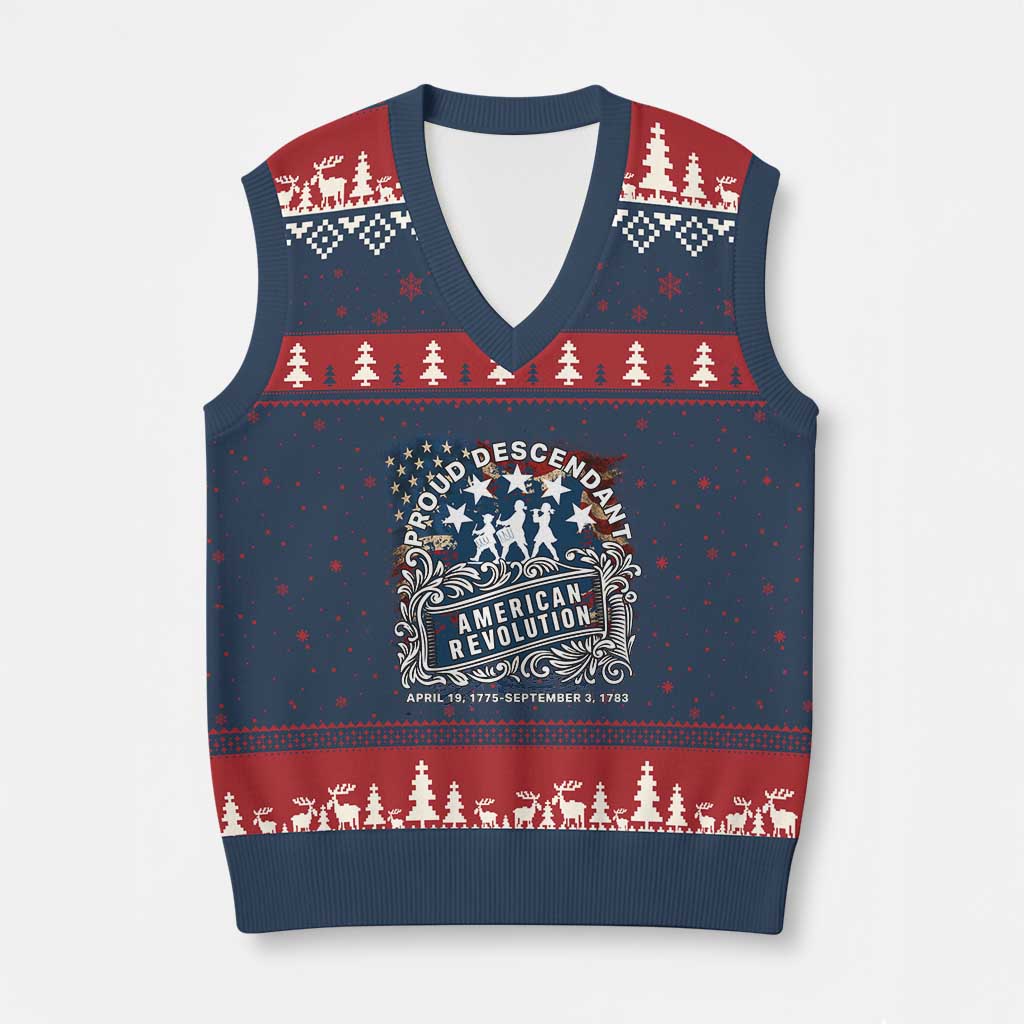 Proud Descendant American Revolution V-Neck Knit Sweater Vest 1775 to 1783 Patriotic Heritage - Wonder Print Shop