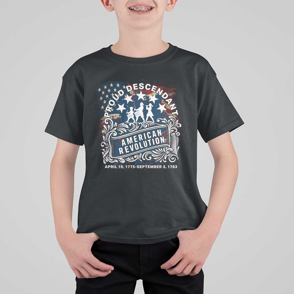 Proud Descendant American Revolution T Shirt For Kid 1775 to 1783 Patriotic Heritage - Wonder Print Shop