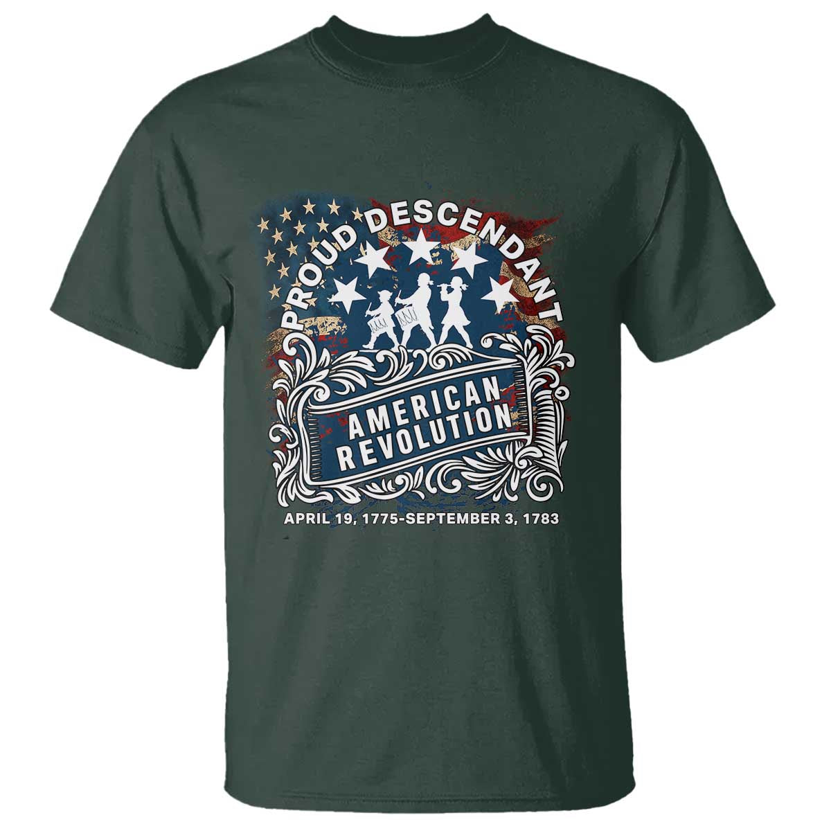 Proud Descendant American Revolution T Shirt 1775 to 1783 Patriotic Heritage - Wonder Print Shop