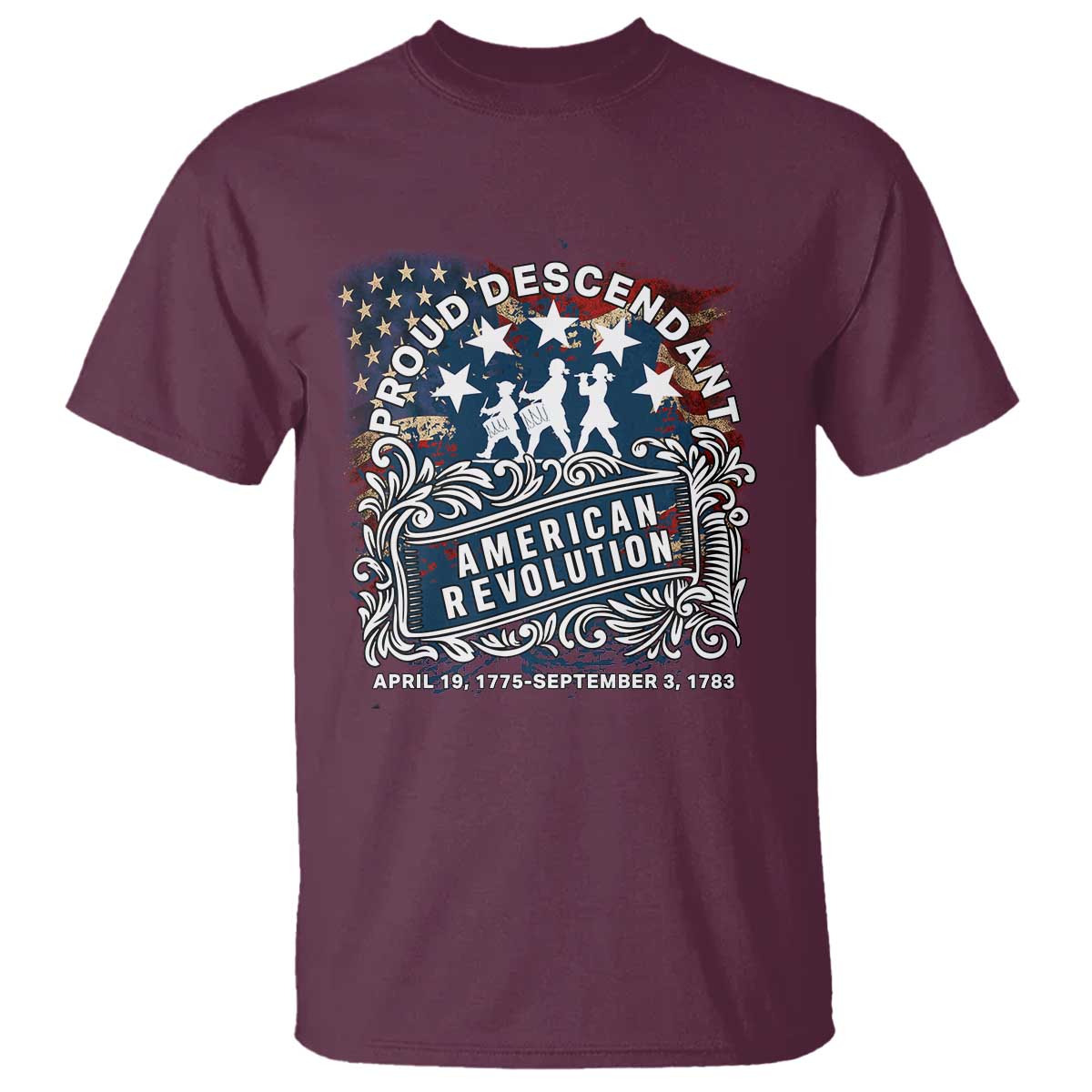 Proud Descendant American Revolution T Shirt 1775 to 1783 Patriotic Heritage - Wonder Print Shop