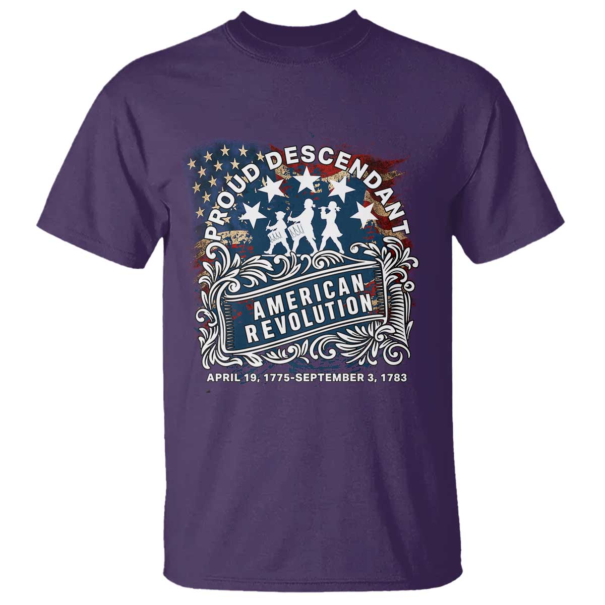 Proud Descendant American Revolution T Shirt 1775 to 1783 Patriotic Heritage - Wonder Print Shop