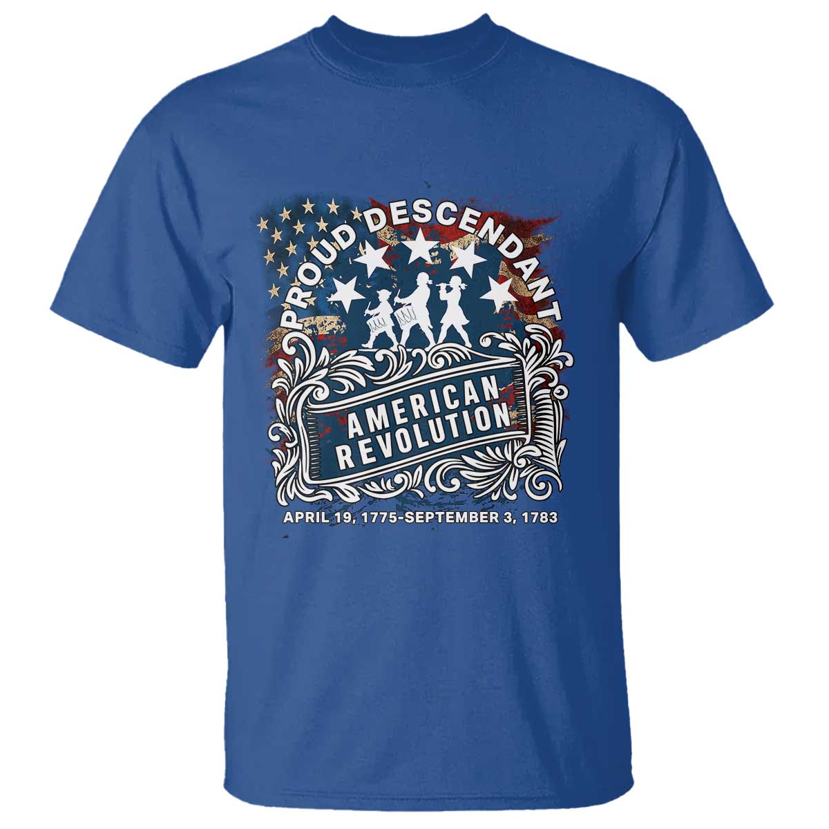 Proud Descendant American Revolution T Shirt 1775 to 1783 Patriotic Heritage - Wonder Print Shop