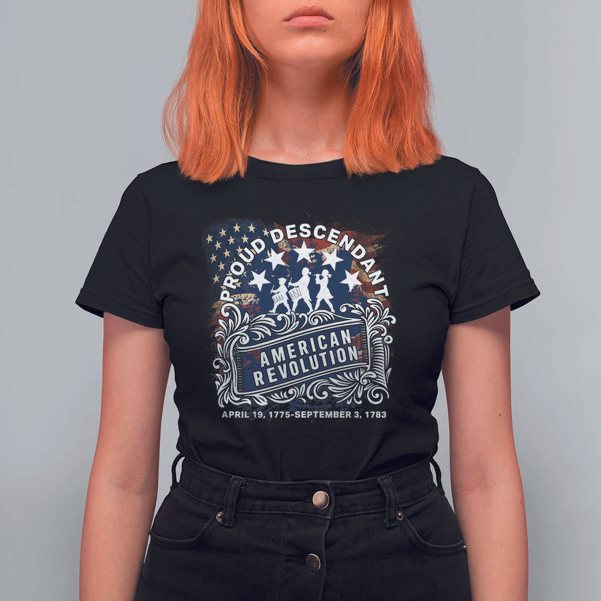 Proud Descendant American Revolution T Shirt For Women 1775 to 1783 Patriotic Heritage - Wonder Print Shop