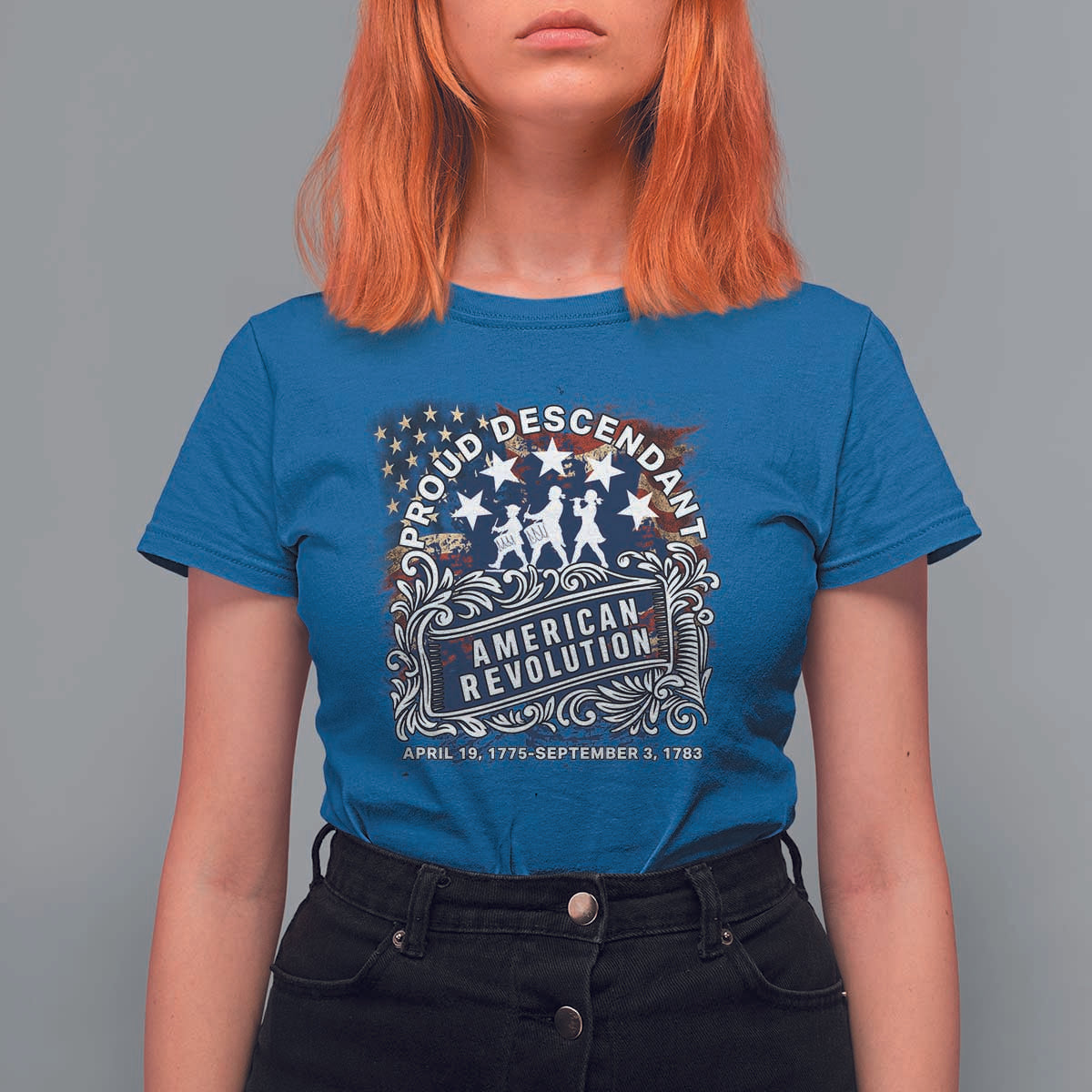 Proud Descendant American Revolution T Shirt For Women 1775 to 1783 Patriotic Heritage - Wonder Print Shop