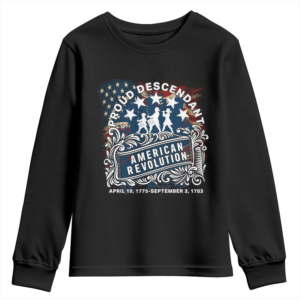 Proud Descendant American Revolution Youth Sweatshirt 1775 to 1783 Patriotic Heritage - Wonder Print Shop