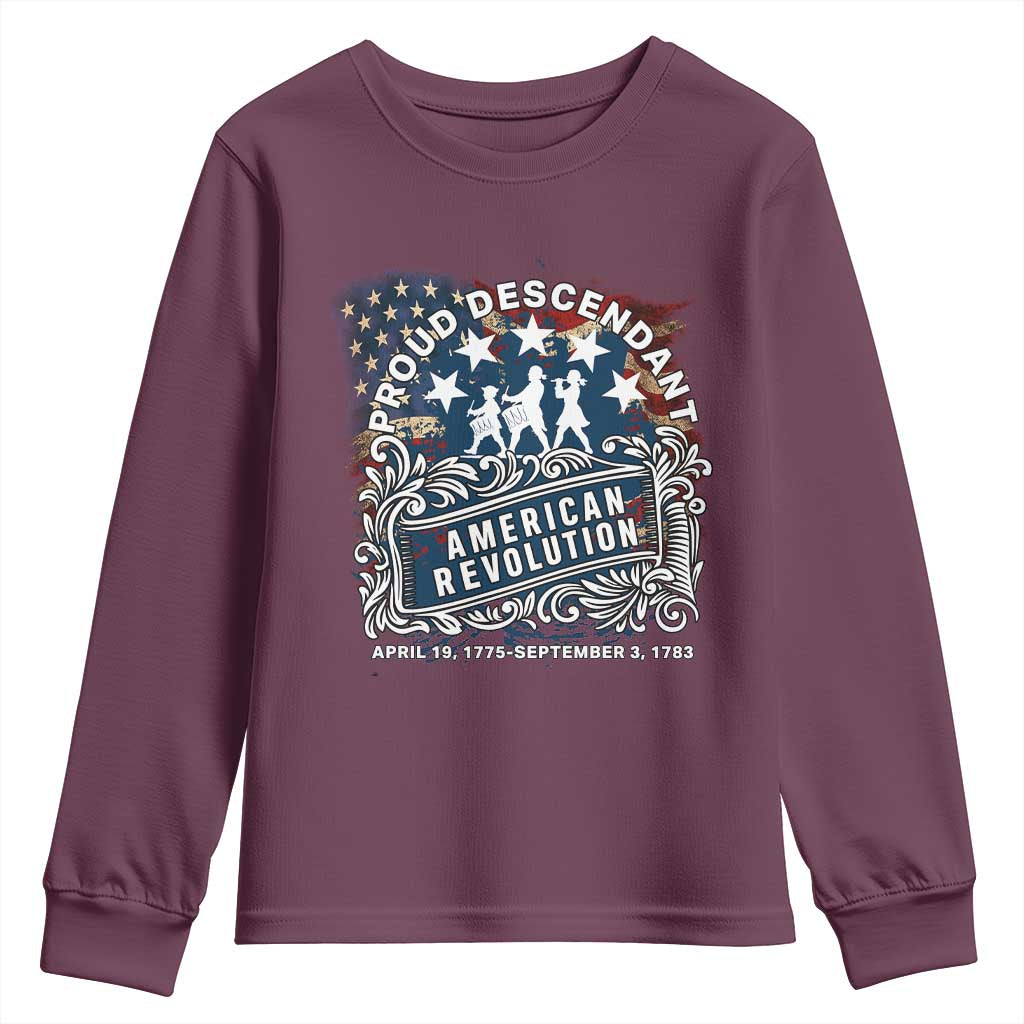 Proud Descendant American Revolution Youth Sweatshirt 1775 to 1783 Patriotic Heritage - Wonder Print Shop