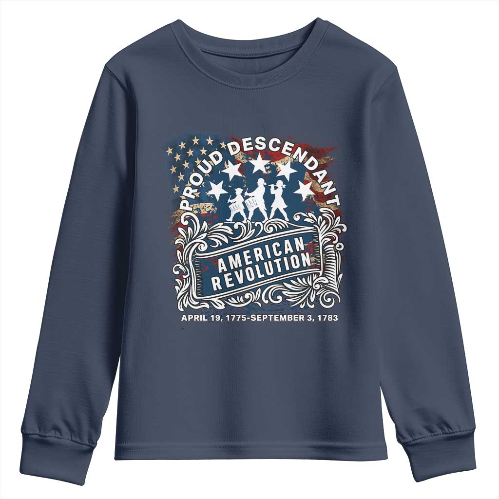 Proud Descendant American Revolution Youth Sweatshirt 1775 to 1783 Patriotic Heritage - Wonder Print Shop