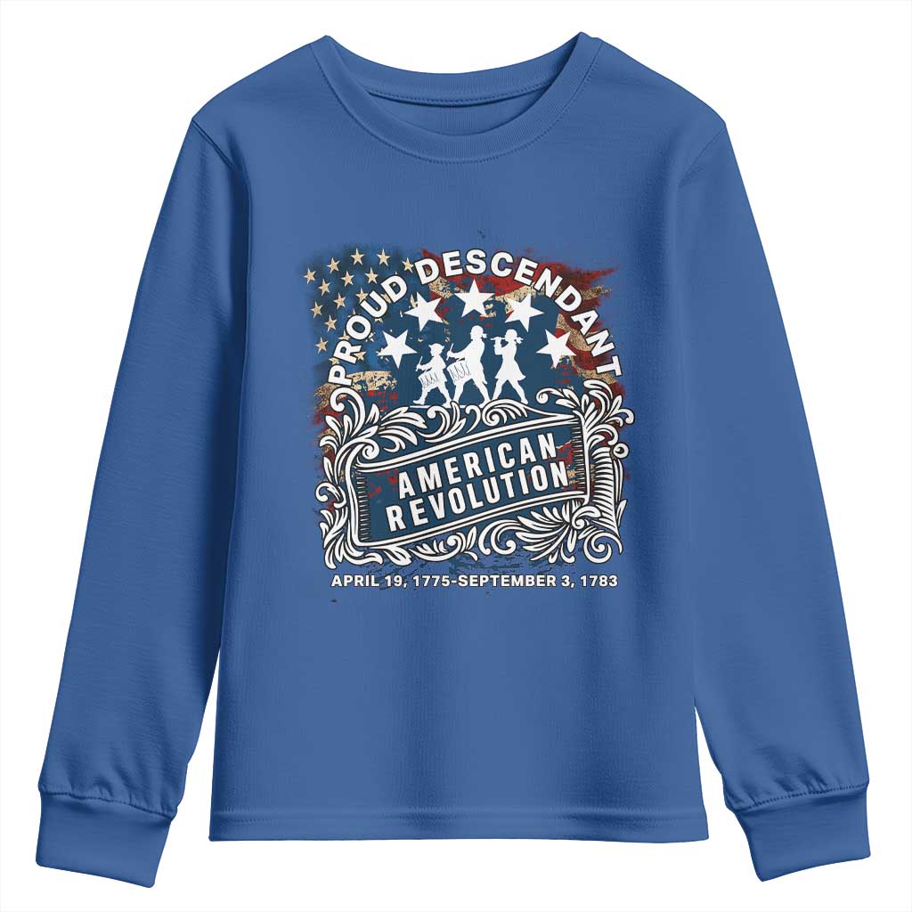 Proud Descendant American Revolution Youth Sweatshirt 1775 to 1783 Patriotic Heritage - Wonder Print Shop