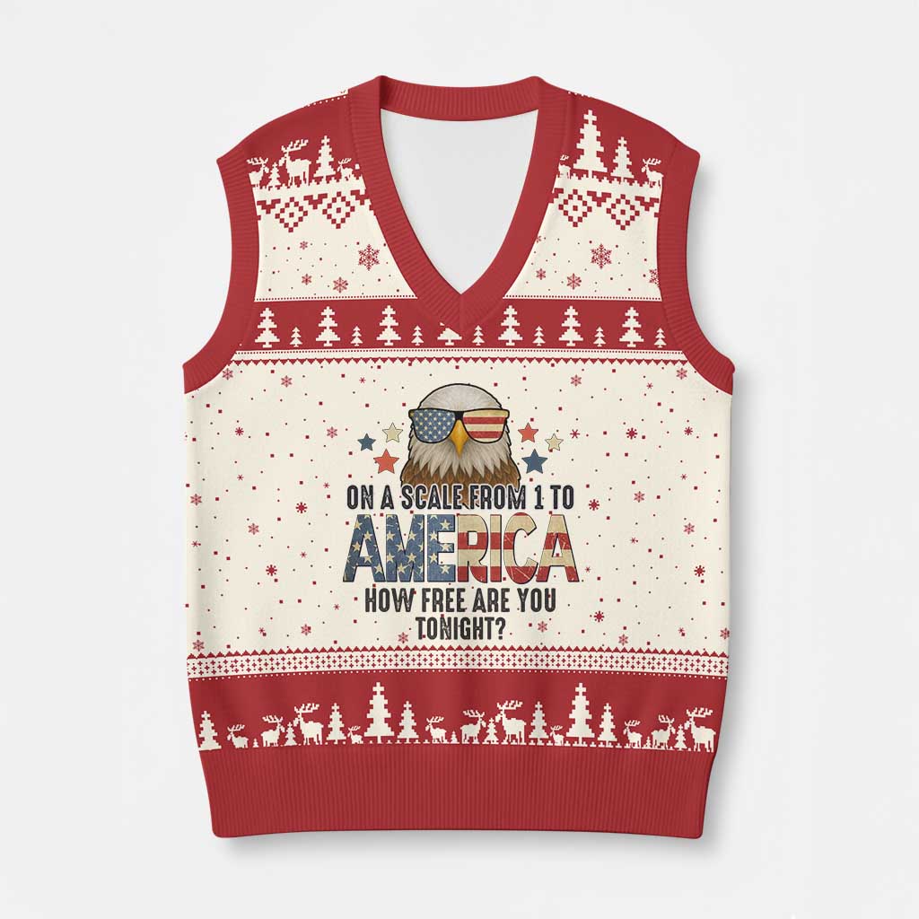 Patriotic Bald Eagle V-Neck Knit Sweater Vest How Free Are You Tonight 4th of July - Wonder Print Shop