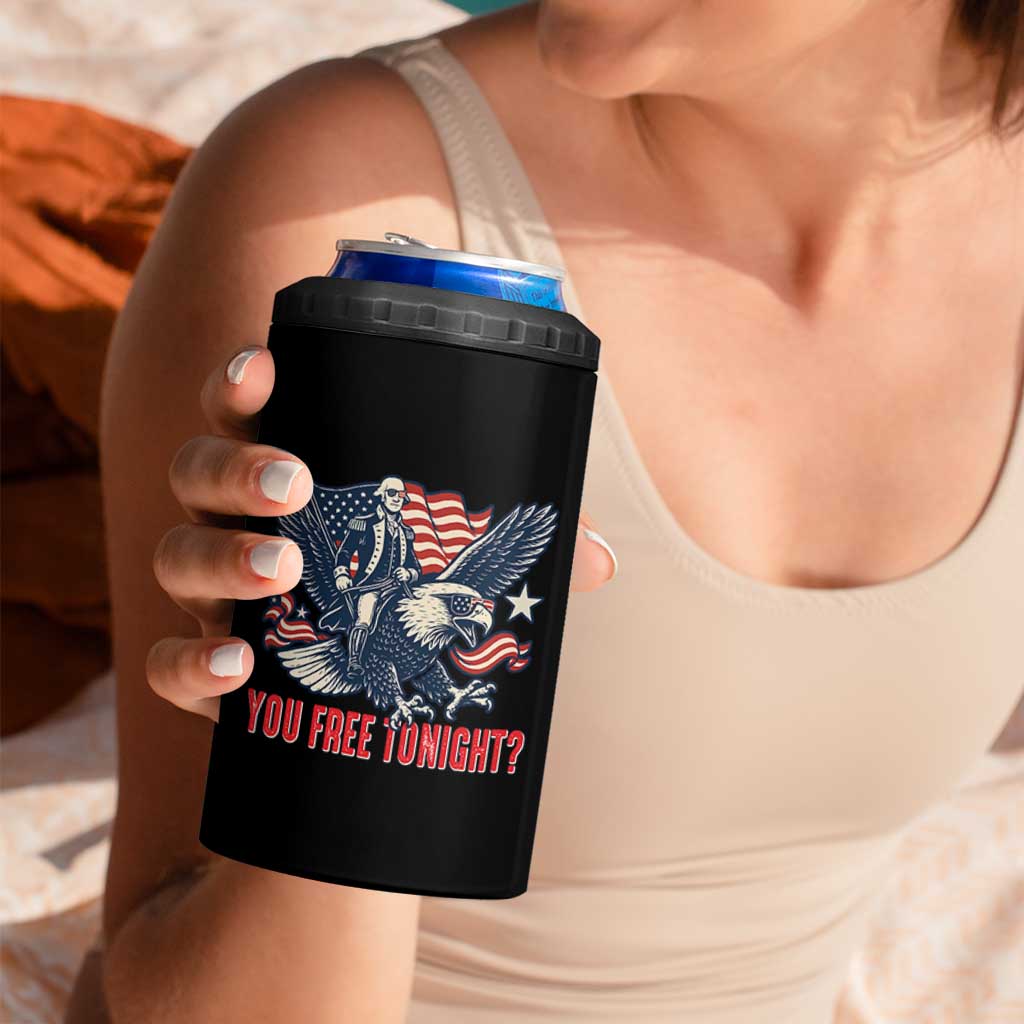 George Washington Rides Bald Eagle 4 in 1 Can Cooler Tumbler You Free Tonight Patriotic 4th of July