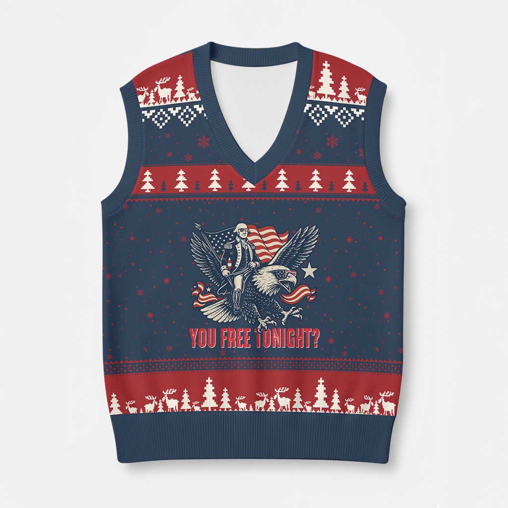 George Washington Rides Bald Eagle V-Neck Knit Sweater Vest You Free Tonight Patriotic 4th of July - Wonder Print Shop