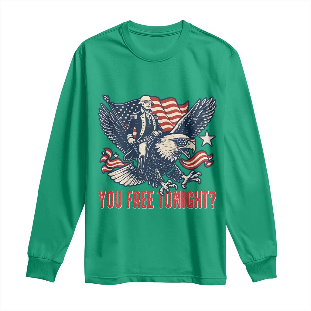 George Washington Rides Bald Eagle Long Sleeve Shirt You Free Tonight Patriotic 4th of July