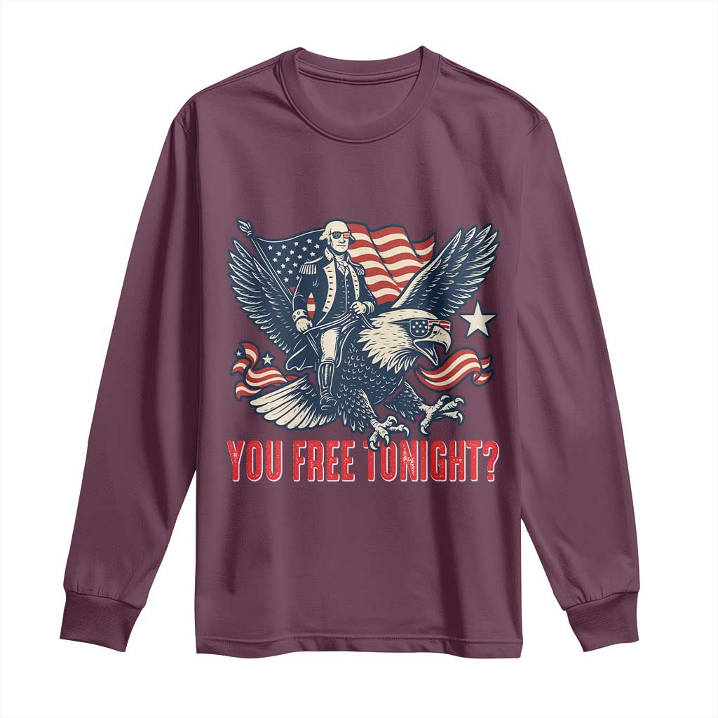 George Washington Rides Bald Eagle Long Sleeve Shirt You Free Tonight Patriotic 4th of July